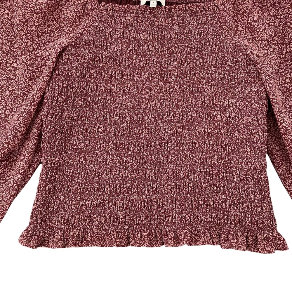 Madewell Burgundy Floral Smocked Square Neck Puff Sleeve Top Womens Medium M - Picture 2 of 8